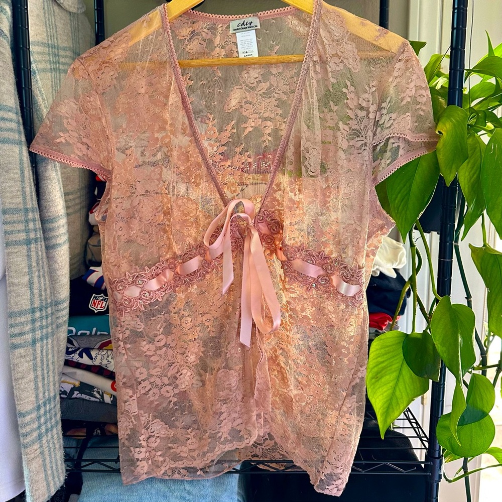 Vintage Pink Lace Babydoll Top